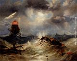 Famous Lighthouse Paintings - The Irwin Lighthouse, Storm Raging